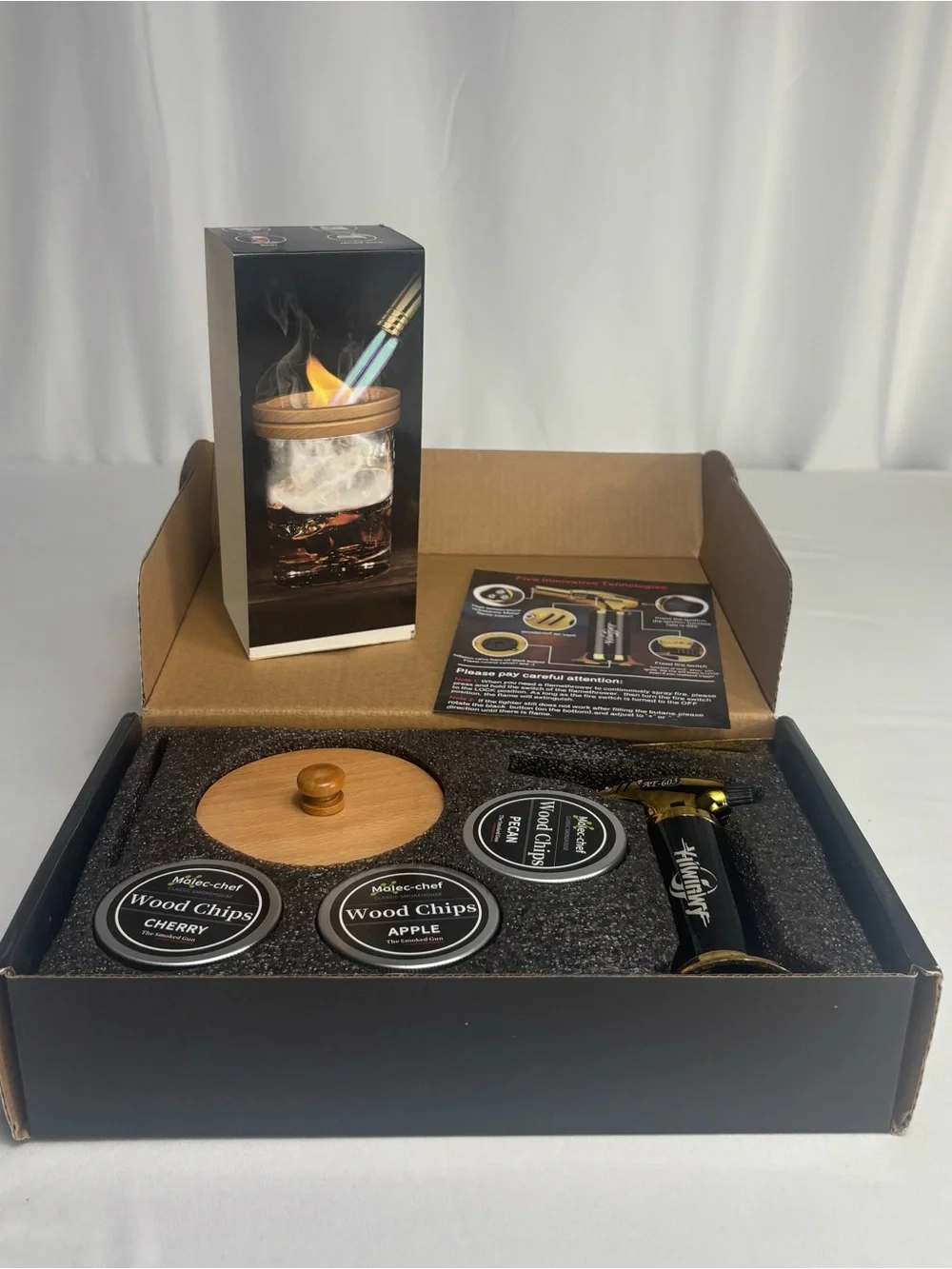 Cocktail Smoker Kit w Torch 6 Wood Chip Flavors Whiskey Bourbon Old Fashioned